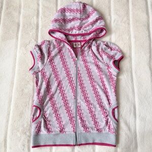 Vintage Juicy Couture Short Sleeve Hoodie Pink Grey Spellout Print Size Medium